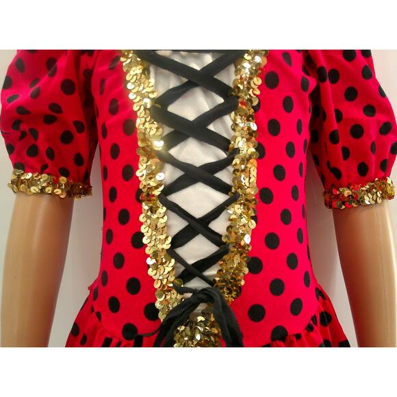 Dance Costume medium Child Red Gallery Jazz Tap Musical Polka Dots Sequin - Picture 3 of 9